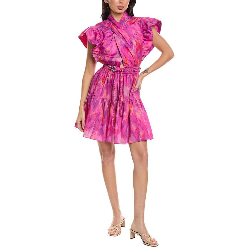Derek Lam 10 Crosby Womens Finn Ruffle Wrap Mini Dress, Fuchsia